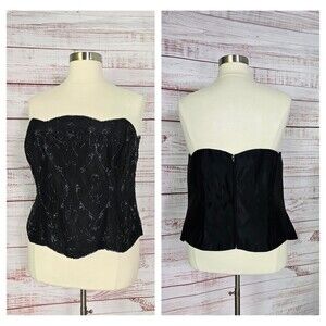 Black Scalloped Bodice- Davids Bridal- Beaded Bustier, Strapless Top, Plus Size